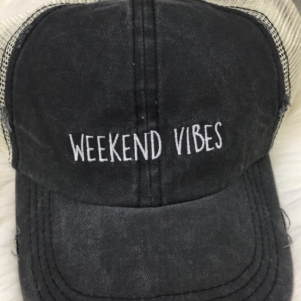 WEEKEND VIBES Distressed Mesh Baseball Cap - Picture 4 of 8